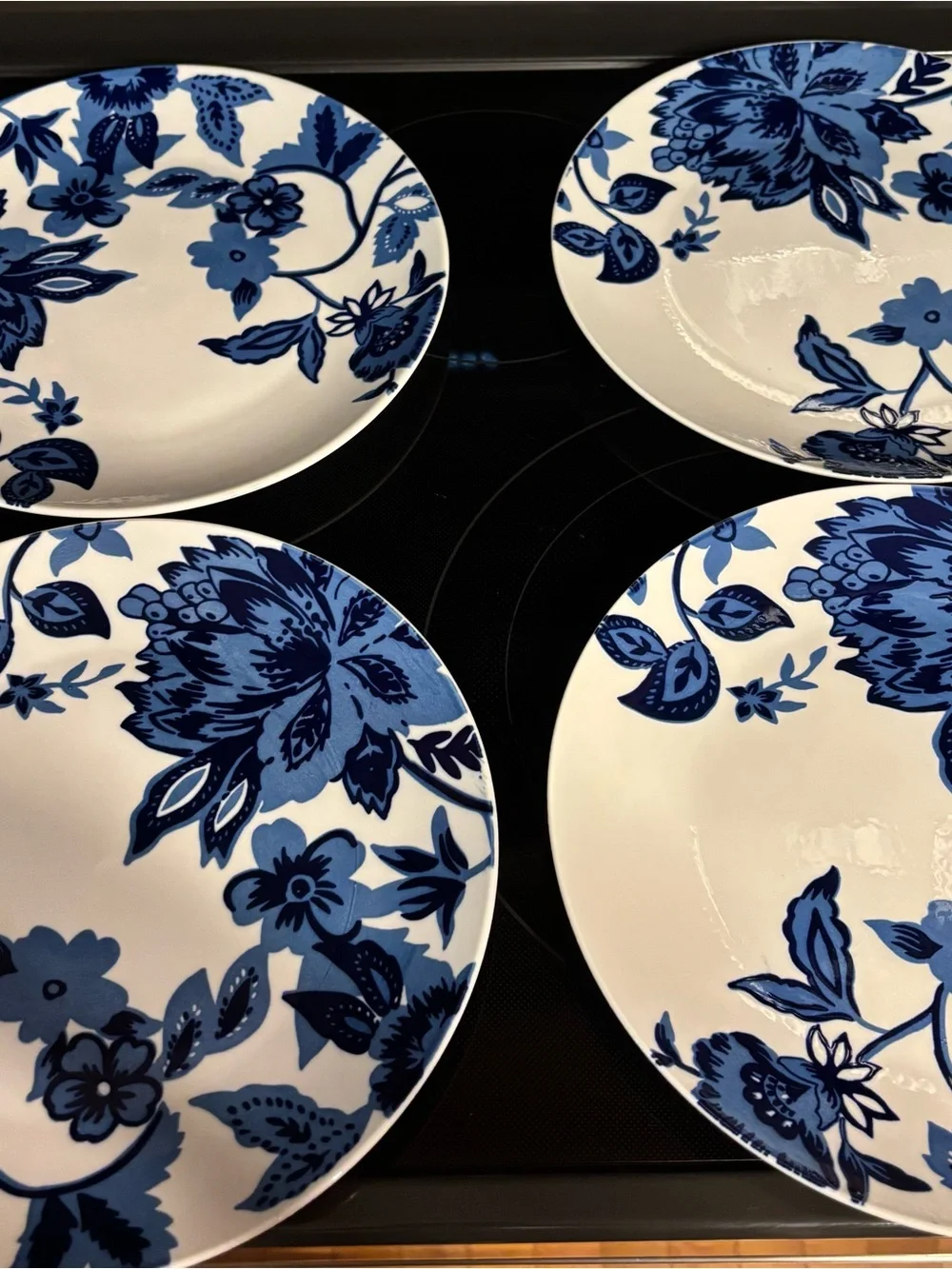 Blue Floral Ceramic Dinner Plates - Set of 4